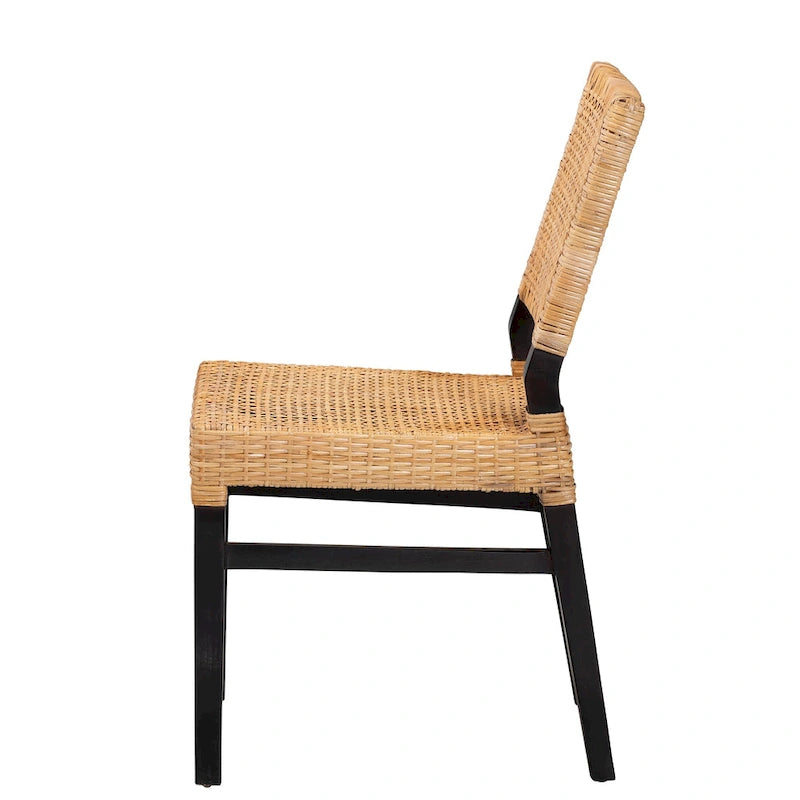 Chaise de salle à manger moderne Mia en rotin tressé marron naturel