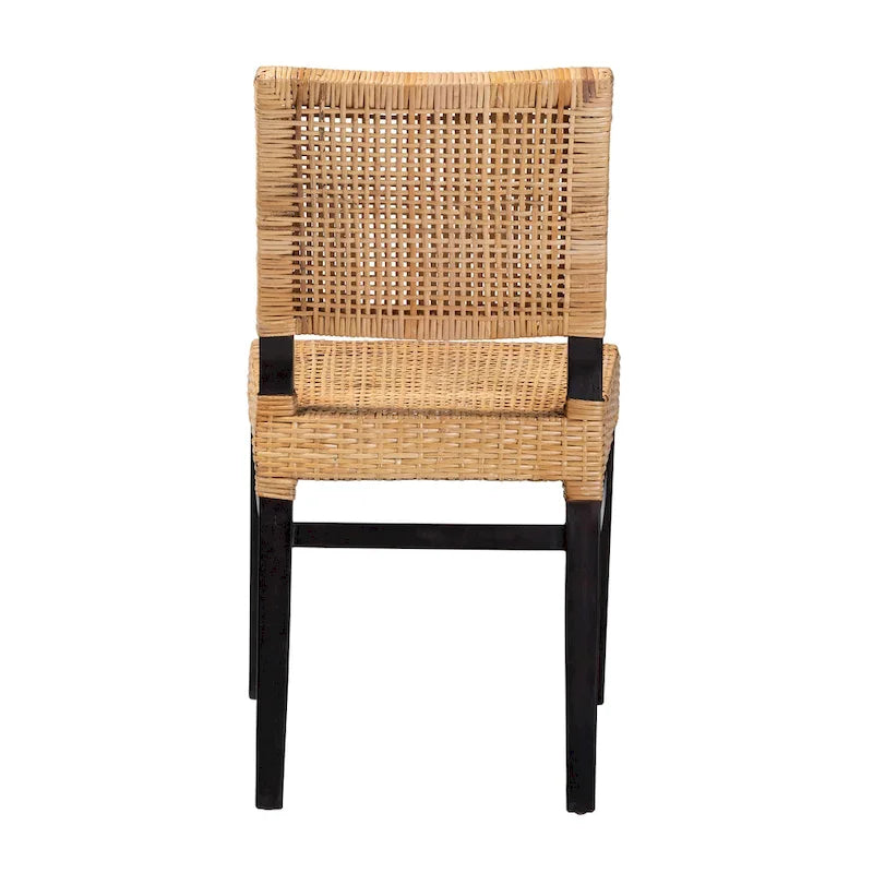 Chaise de salle à manger moderne Mia en rotin tressé marron naturel