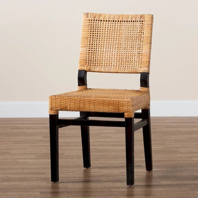 Chaise de salle à manger moderne Mia en rotin tressé marron naturel