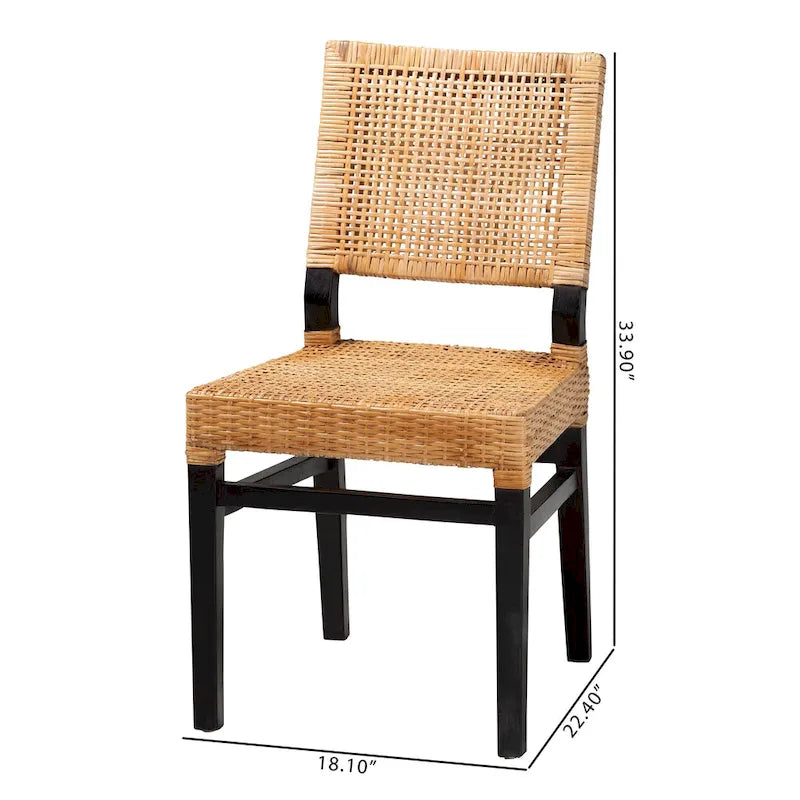 Chaise de salle à manger moderne Mia en rotin tressé marron naturel