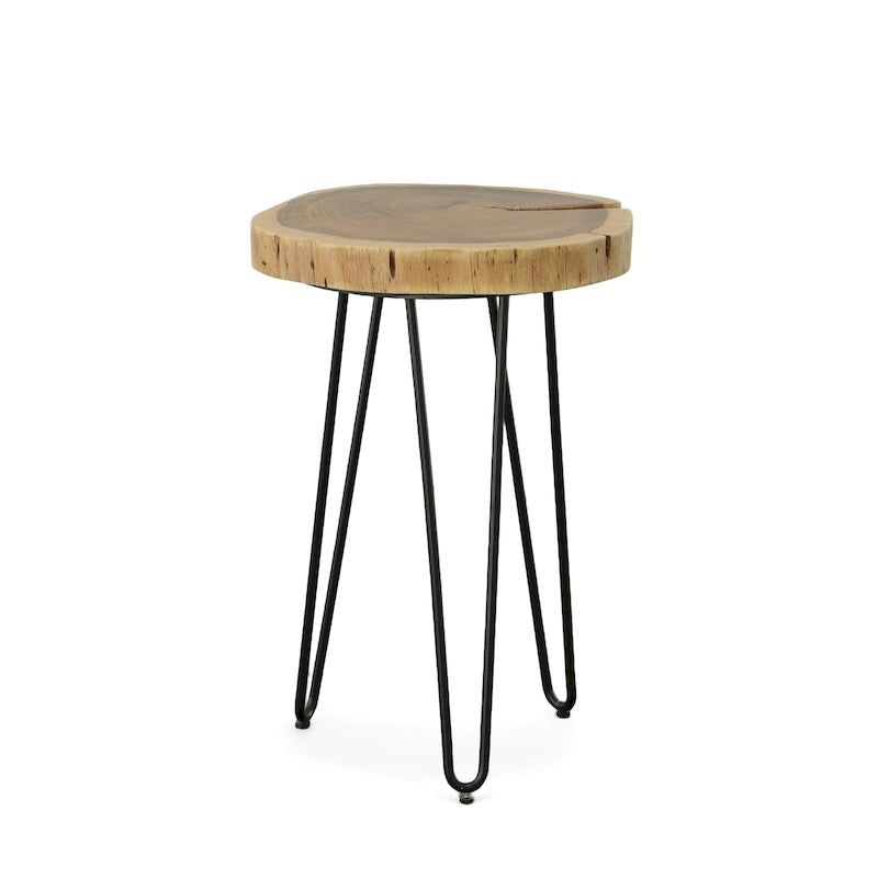 Table d'appoint en bois massif - plateau naturel - piètement noir