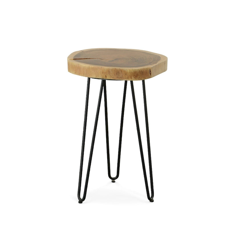 Table d'appoint en bois massif - plateau naturel - piètement noir