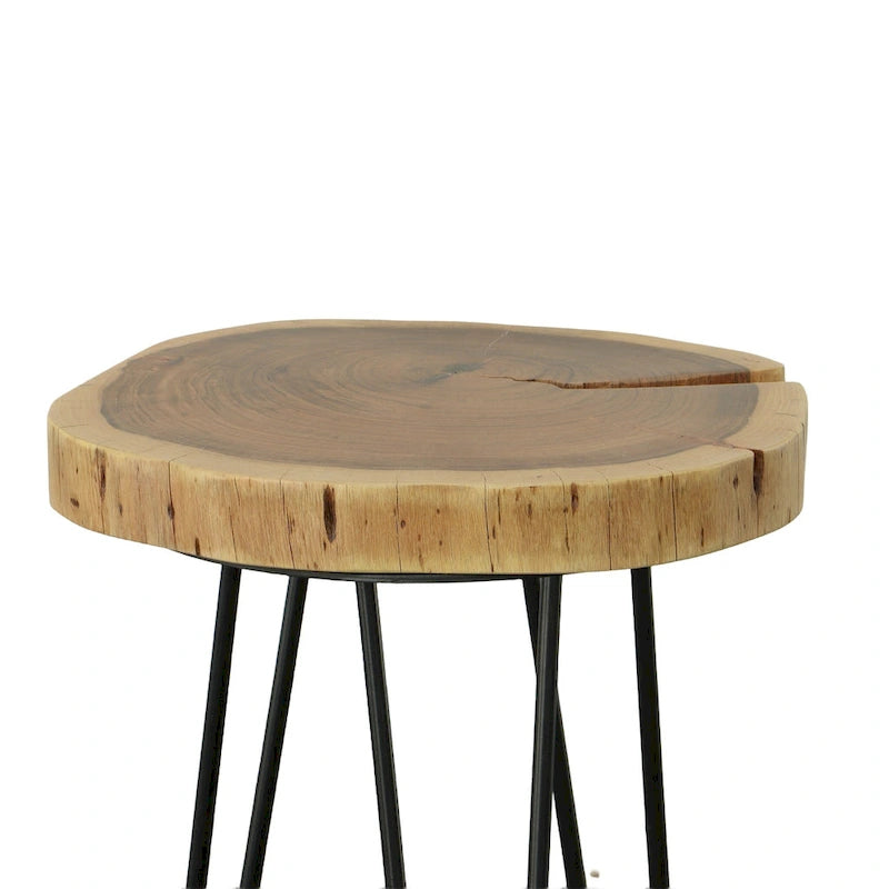 Table d'appoint en bois massif - plateau naturel - piètement noir