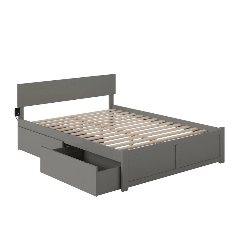 Lit plate-forme King-Size (avec deux tiroirs) — Gris