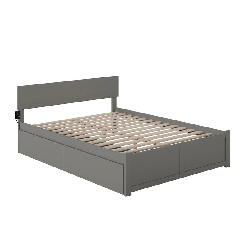 Lit plate-forme King-Size (avec deux tiroirs) — Gris