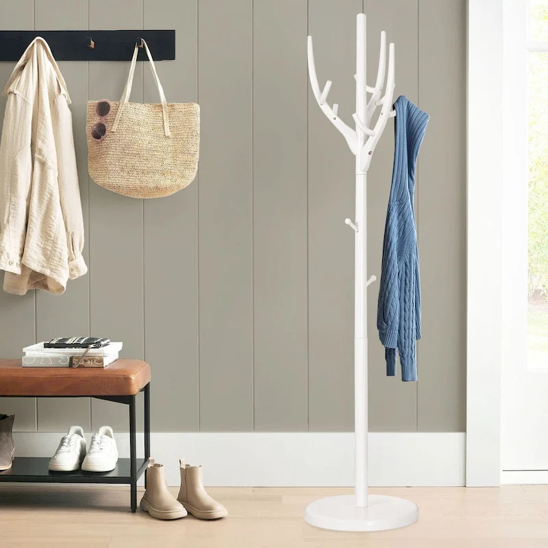 Porte-manteau sur pied en forme de branche réglable — Porte-manteau et porte-chapeaux en bois d'hévéa