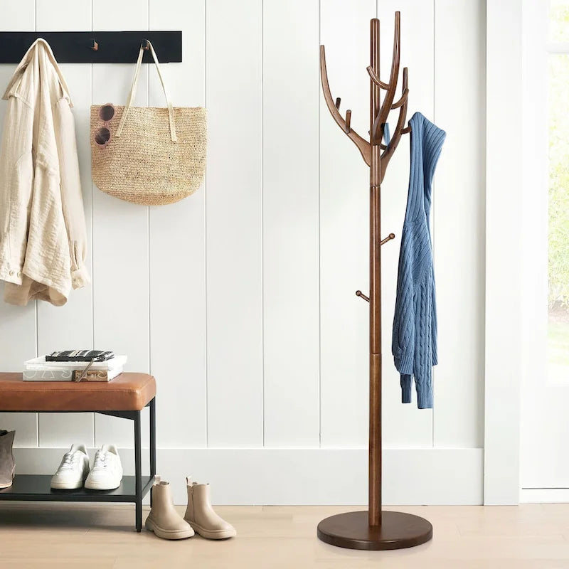 Porte-manteau sur pied en forme de branche réglable — Porte-manteau et porte-chapeaux en bois d'hévéa