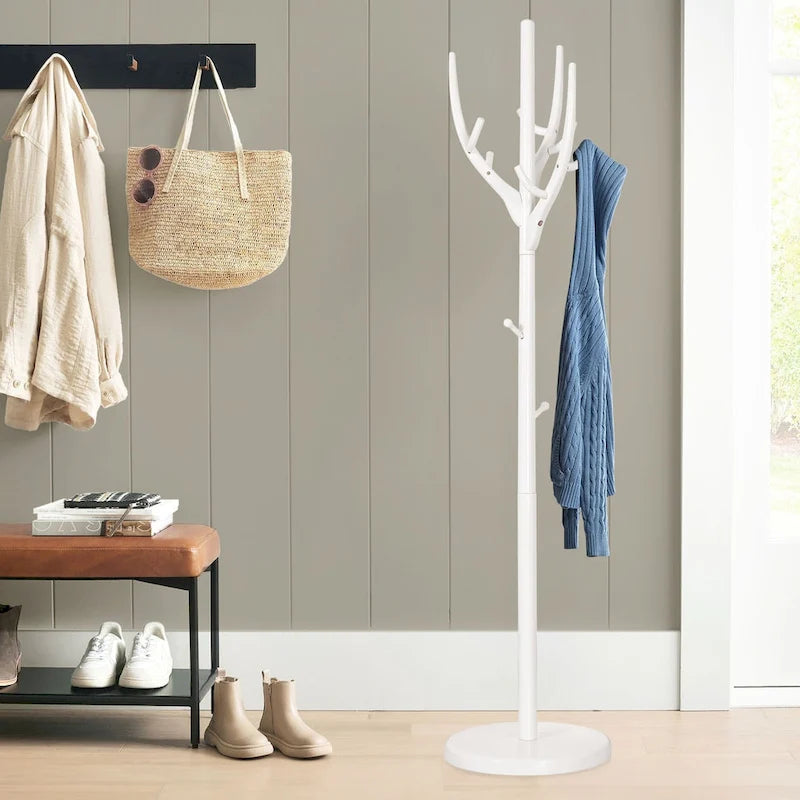 Porte-manteau sur pied en forme de branche réglable — Porte-manteau et porte-chapeaux en bois d'hévéa