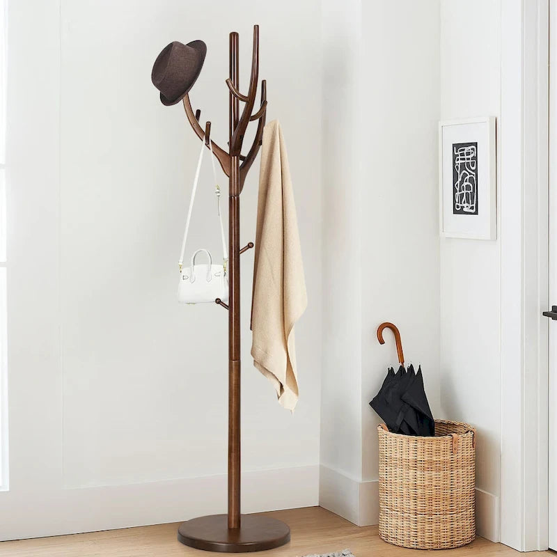 Porte-manteau sur pied en forme de branche réglable — Porte-manteau et porte-chapeaux en bois d'hévéa