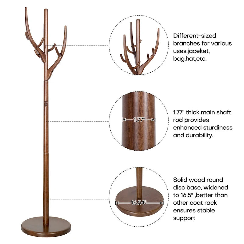 Porte-manteau sur pied en forme de branche réglable — Porte-manteau et porte-chapeaux en bois d'hévéa