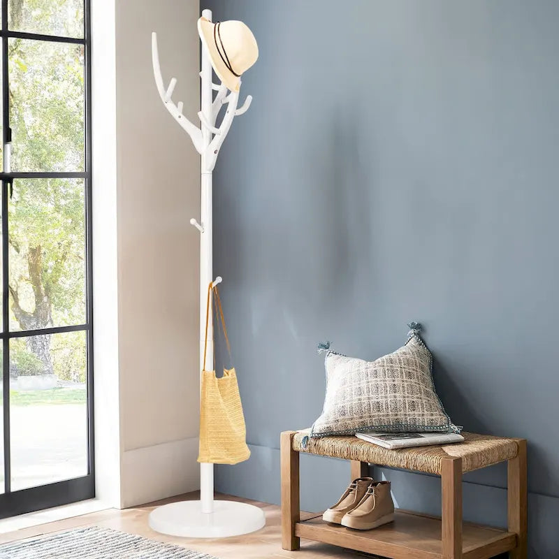 Porte-manteau sur pied en forme de branche réglable — Porte-manteau et porte-chapeaux en bois d'hévéa