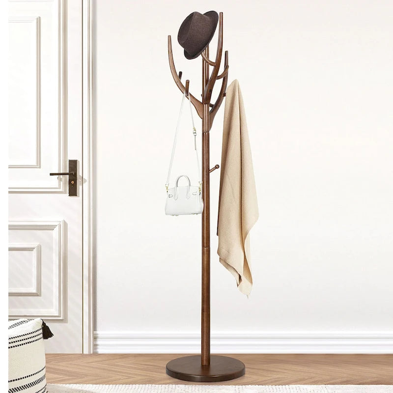 Porte-manteau sur pied en forme de branche réglable — Porte-manteau et porte-chapeaux en bois d'hévéa