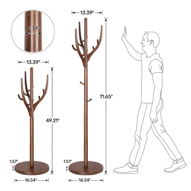 Porte-manteau sur pied en forme de branche réglable — Porte-manteau et porte-chapeaux en bois d'hévéa
