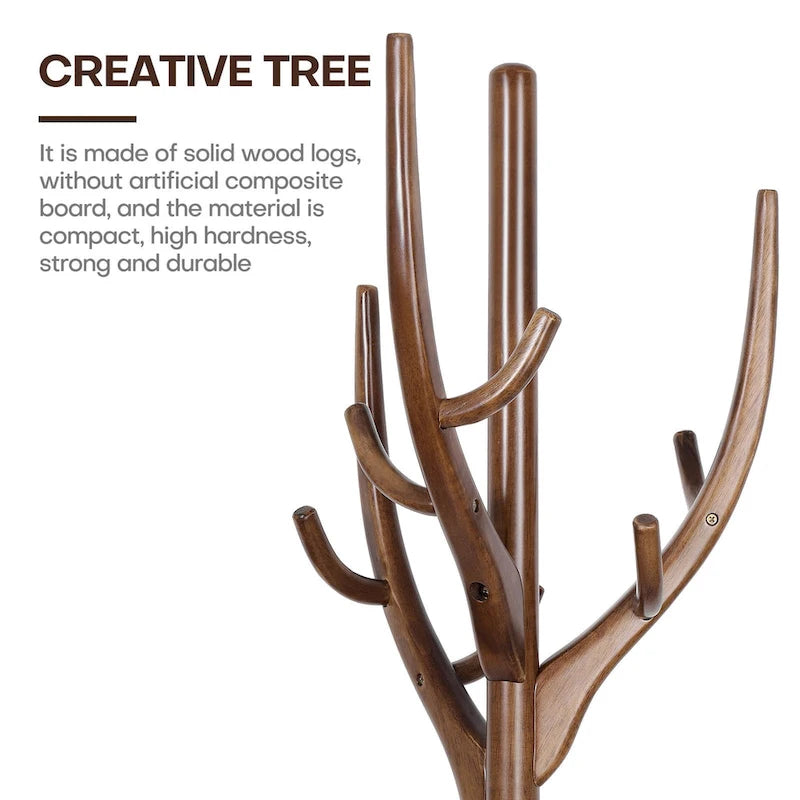 Porte-manteau sur pied en forme de branche réglable — Porte-manteau et porte-chapeaux en bois d'hévéa