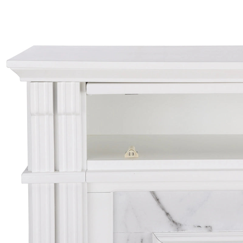 Cheminée électrique avec manteau de cheminée en faux marbre et fonction de rangement multimédia