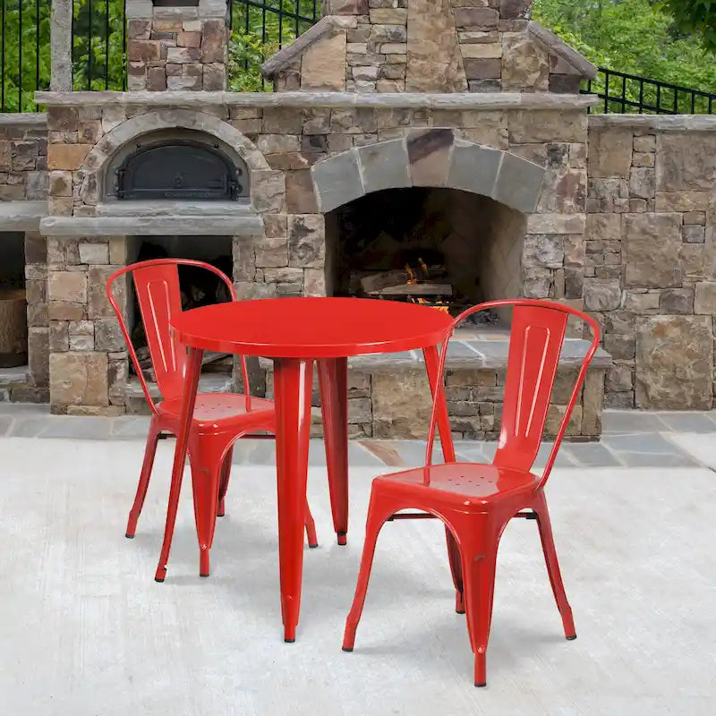 Table et chaises rondes en métal de 76 cm pour l'intérieur et l'extérieur