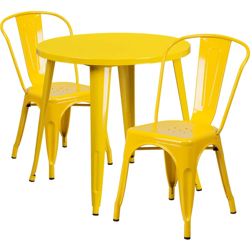 Table et chaises rondes en métal de 76 cm pour l'intérieur et l'extérieur