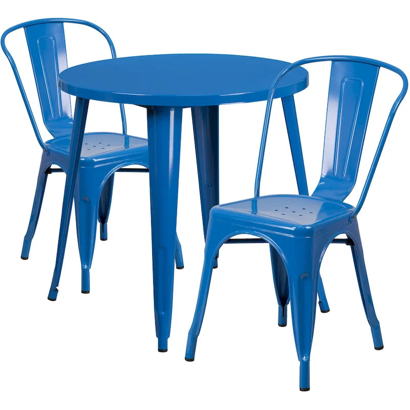 Table et chaises rondes en métal de 76 cm pour l'intérieur et l'extérieur
