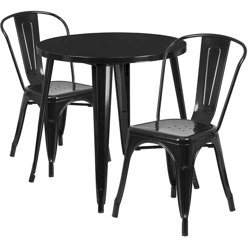 Table et chaises rondes en métal de 76 cm pour l'intérieur et l'extérieur