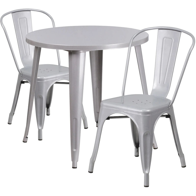 Table et chaises rondes en métal de 76 cm pour l'intérieur et l'extérieur