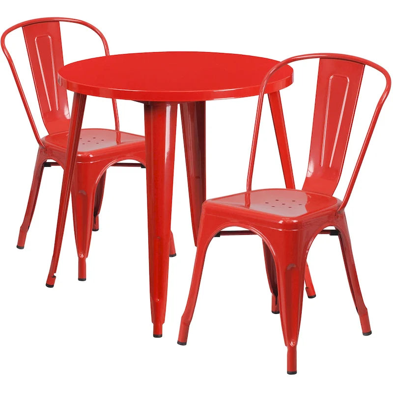 Table et chaises rondes en métal de 76 cm pour l'intérieur et l'extérieur