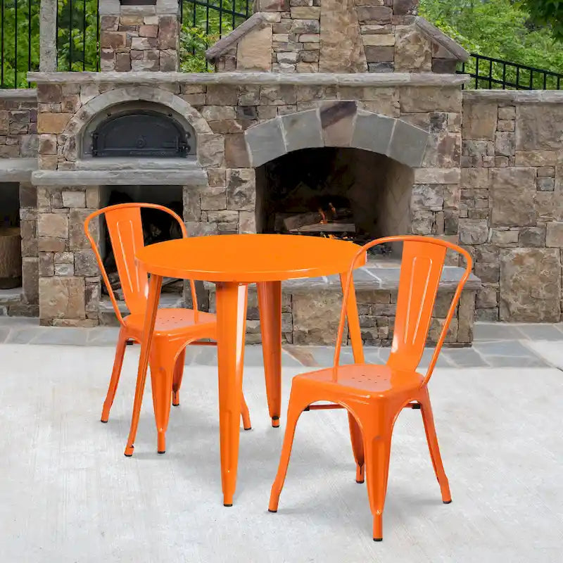 Table et chaises rondes en métal de 76 cm pour l'intérieur et l'extérieur