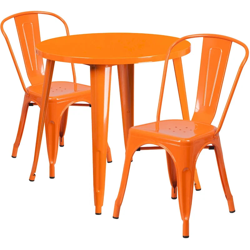 Table et chaises rondes en métal de 76 cm pour l'intérieur et l'extérieur