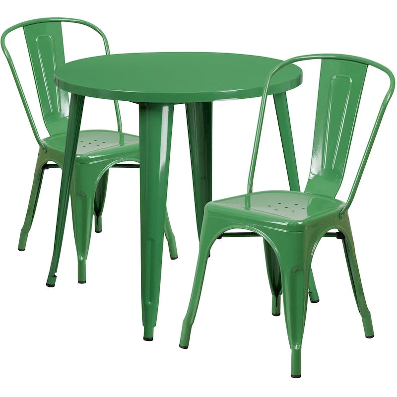 Table et chaises rondes en métal de 76 cm pour l'intérieur et l'extérieur