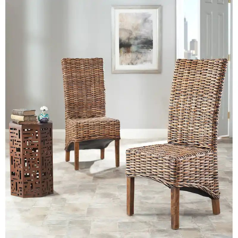 Chaises de salle à manger hautes en rotin tressé marron (lot de 2)
