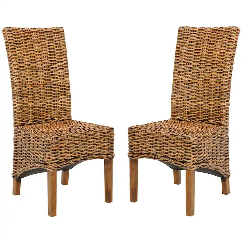 Chaises de salle à manger hautes en rotin tressé marron (lot de 2)