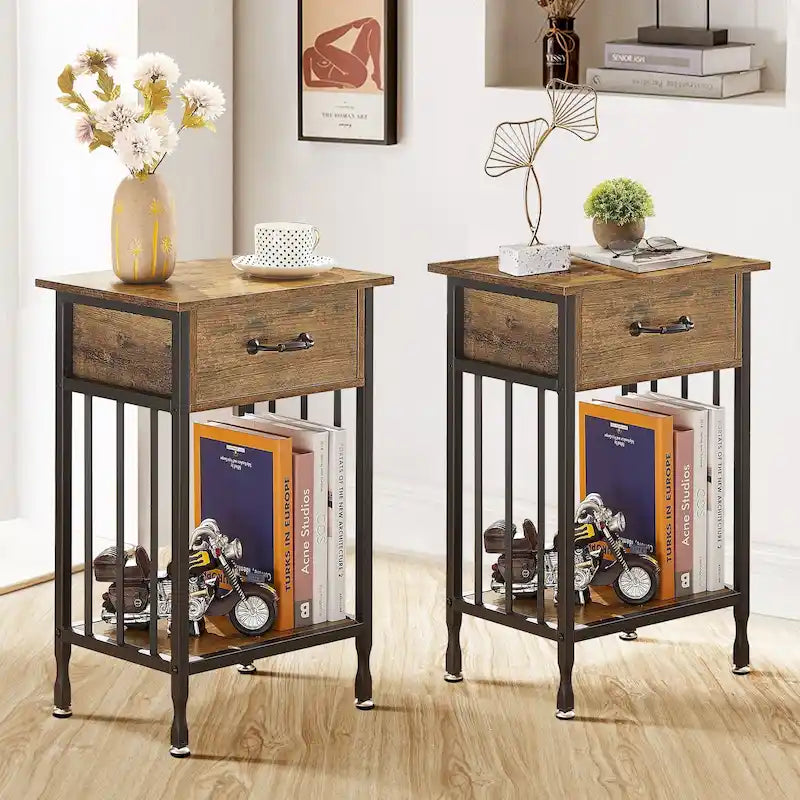 Table de chevet de style moderne avec tiroir et étagère