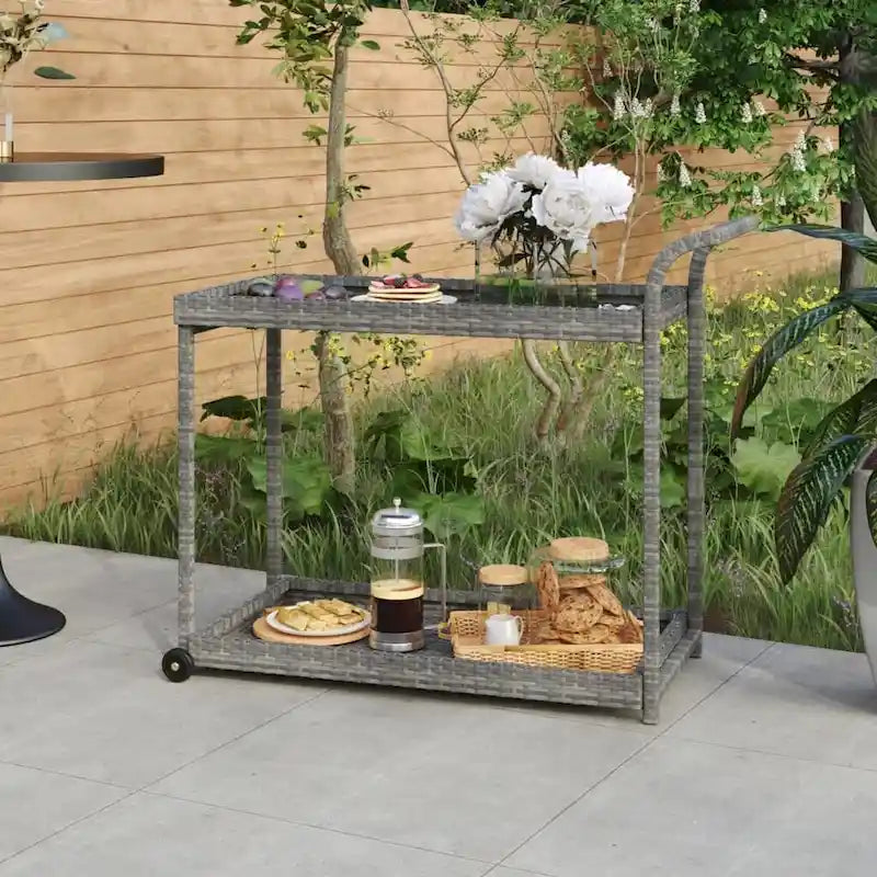 Chariot de bar extérieur, desserte à deux étages, chariot roulant multifonctionnel
