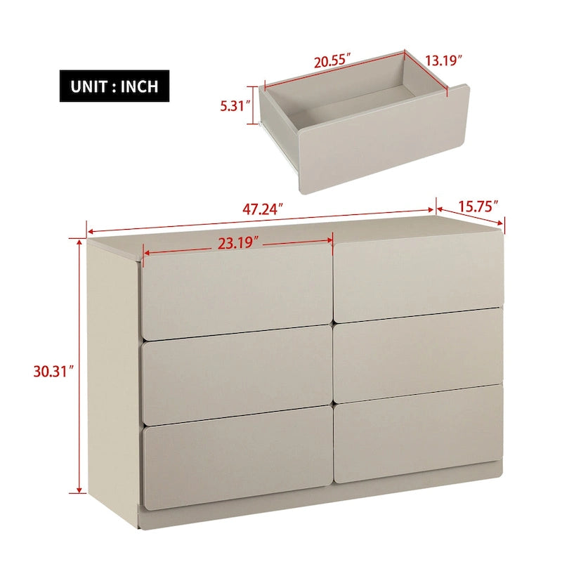 Commode à 6 tiroirs de 119 cm de large