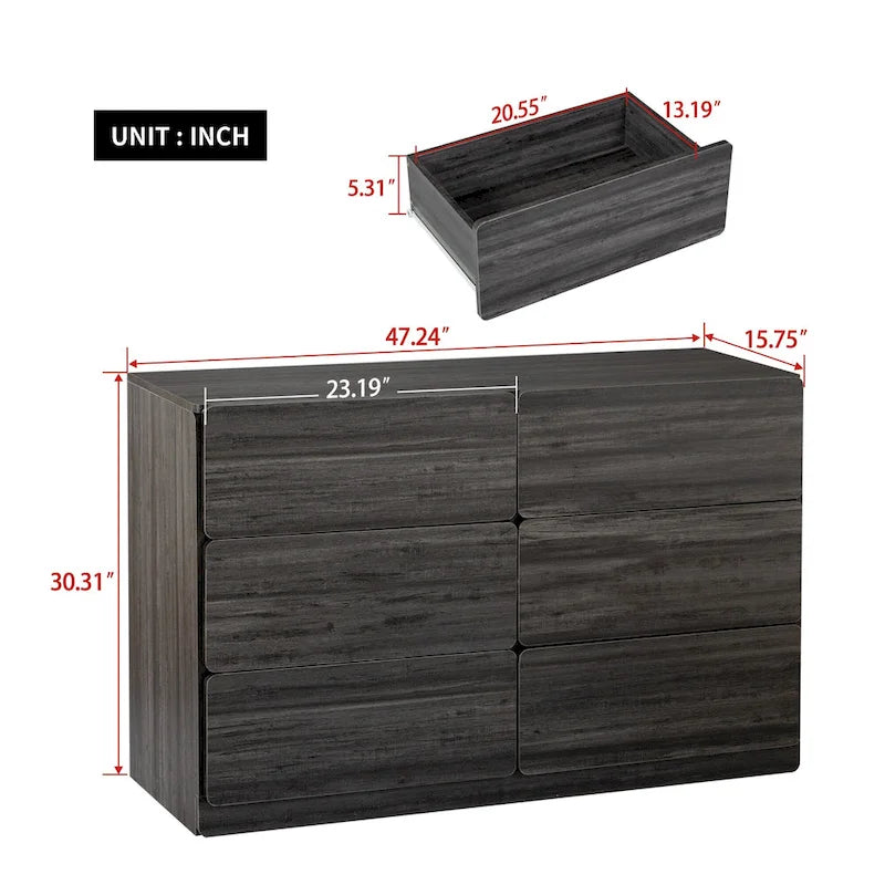 Commode à 6 tiroirs de 119 cm de large