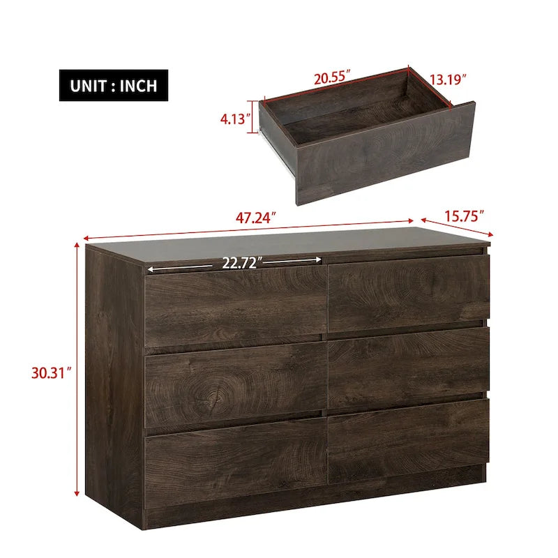 Commode à 6 tiroirs de 119 cm de large