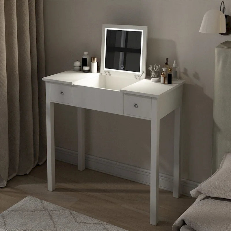 Table de rangement à cosmétiques avec éclairage LED et miroir