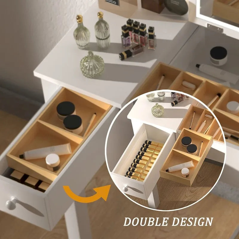 Table de rangement à cosmétiques avec éclairage LED et miroir