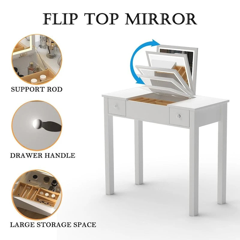 Table de rangement à cosmétiques avec éclairage LED et miroir