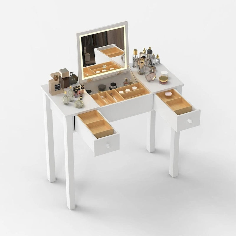 Table de rangement à cosmétiques avec éclairage LED et miroir