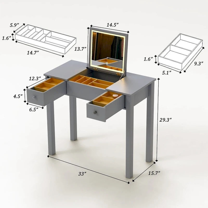Table de rangement à cosmétiques avec éclairage LED et miroir