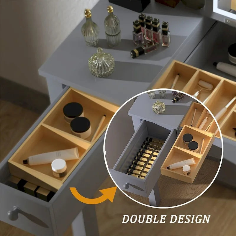 Table de rangement à cosmétiques avec éclairage LED et miroir