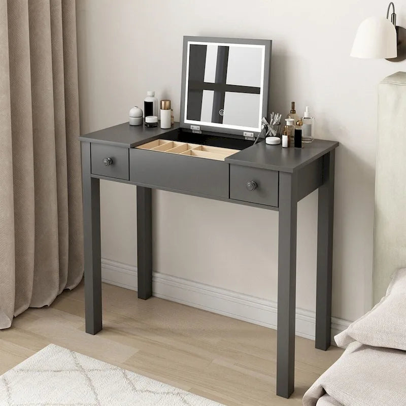 Table de rangement à cosmétiques avec éclairage LED et miroir