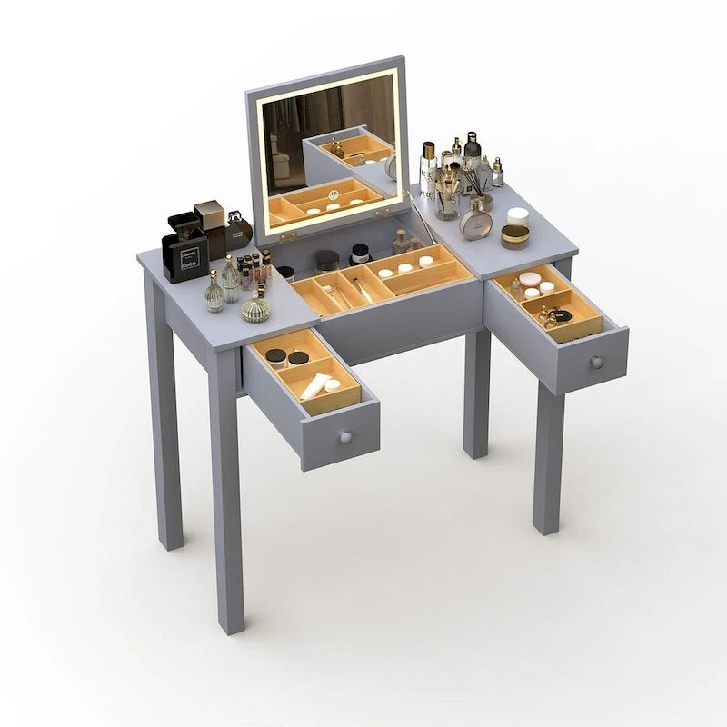 Table de rangement à cosmétiques avec éclairage LED et miroir