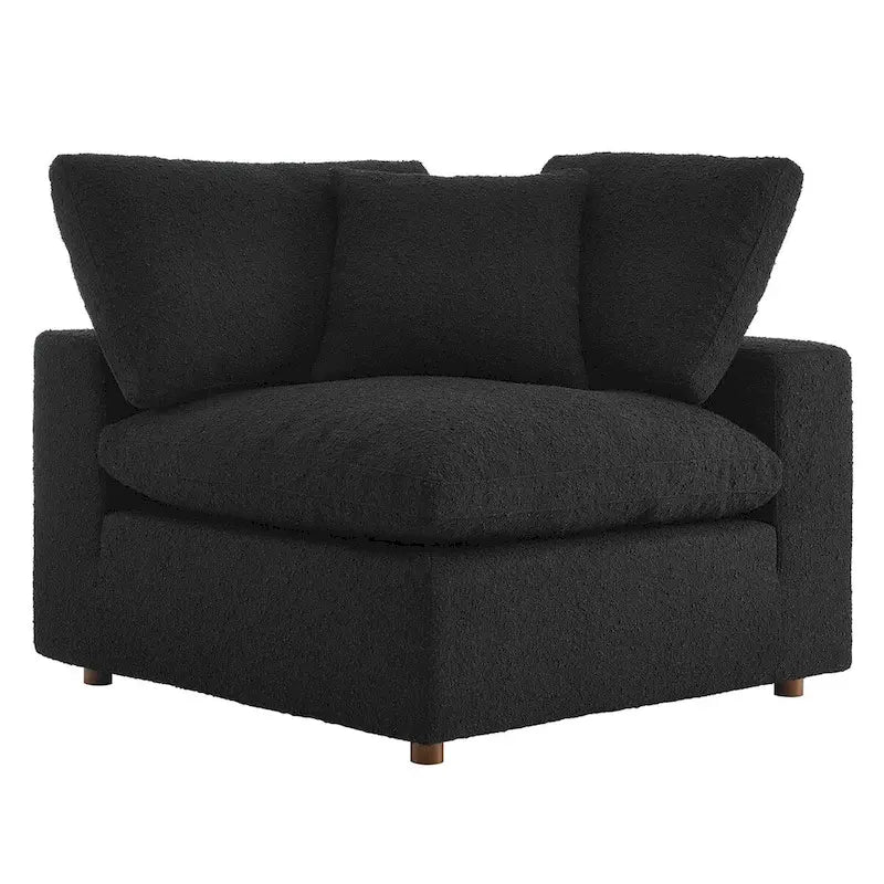 Fauteuil d'angle en tissu bouclé surrembourré, garni de duvet Commix