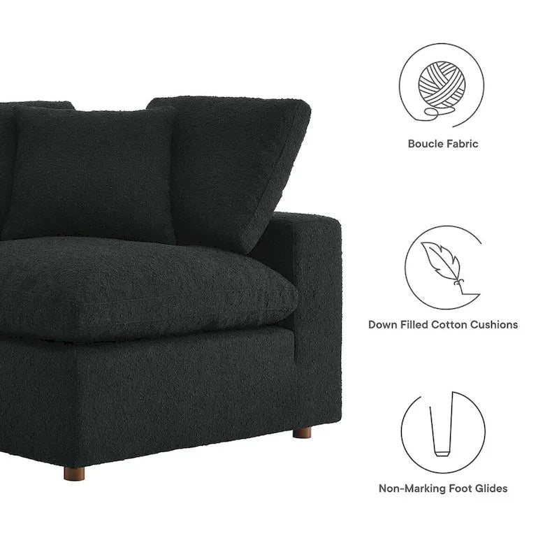 Fauteuil d'angle en tissu bouclé surrembourré, garni de duvet Commix