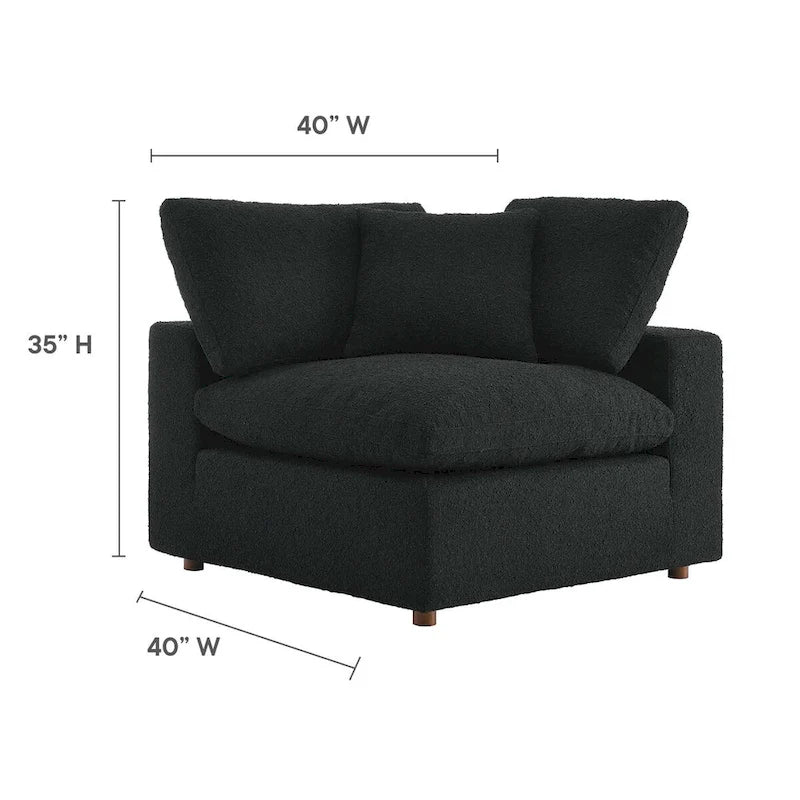 Fauteuil d'angle en tissu bouclé surrembourré, garni de duvet Commix