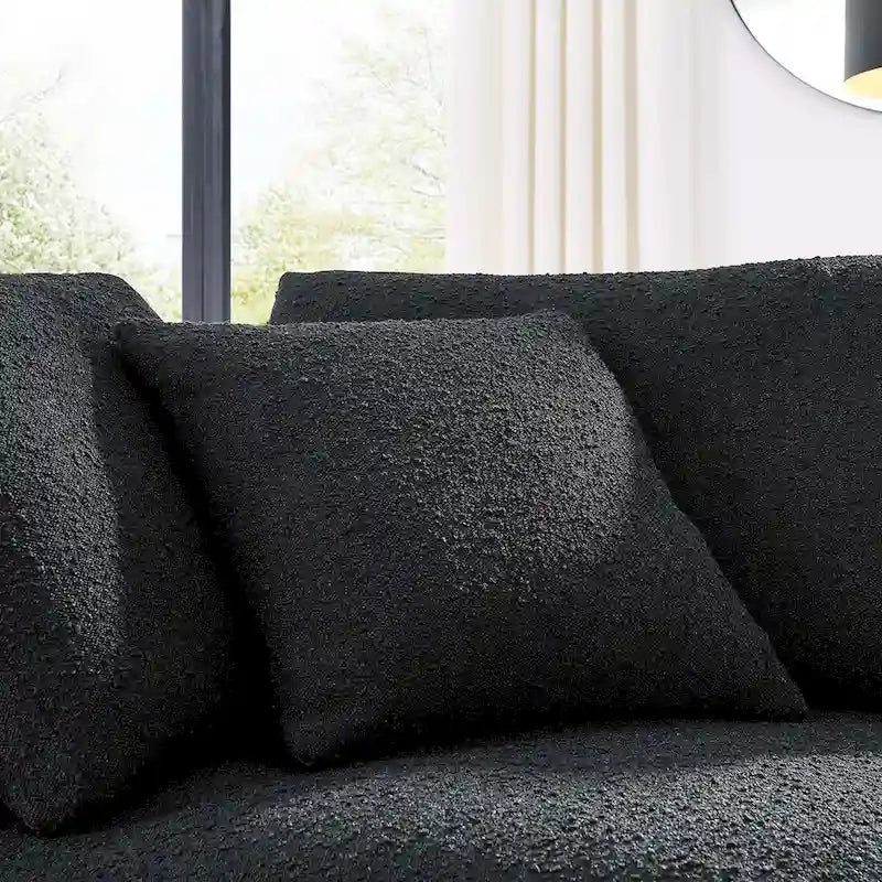 Fauteuil d'angle en tissu bouclé surrembourré, garni de duvet Commix