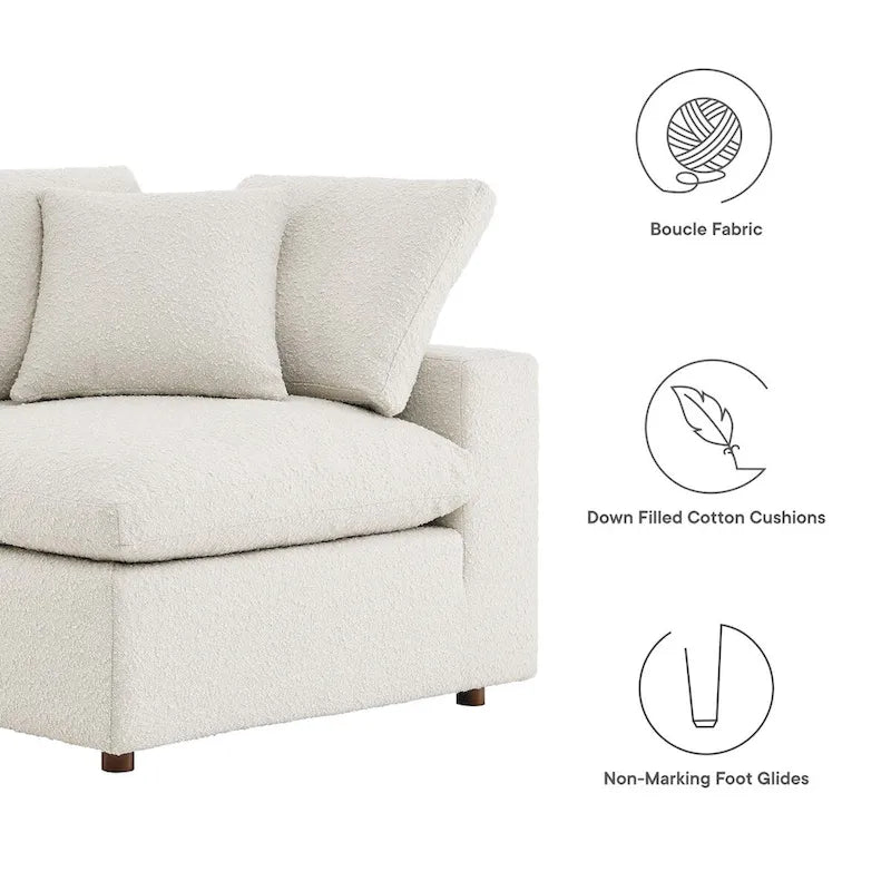 Fauteuil d'angle en tissu bouclé surrembourré, garni de duvet Commix