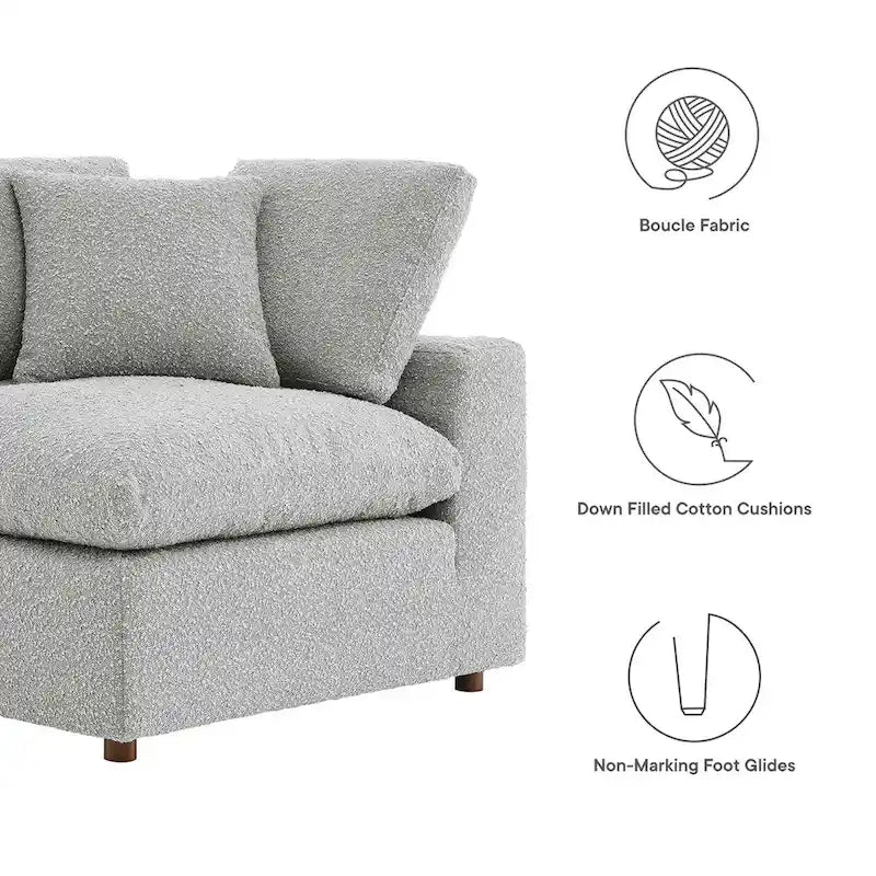 Fauteuil d'angle en tissu bouclé surrembourré, garni de duvet Commix