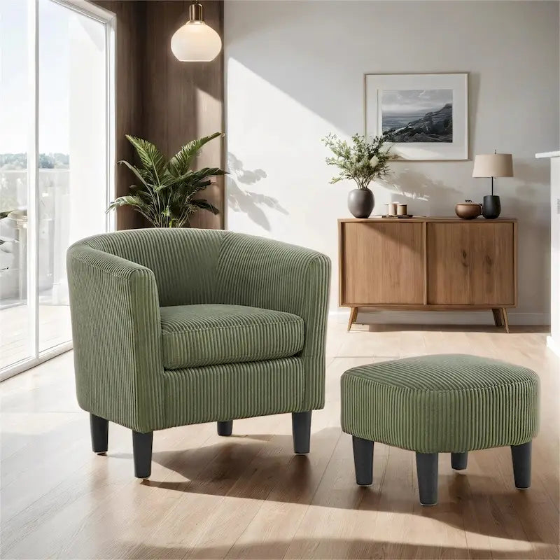 Fauteuil d'appoint moderne en tissu avec repose-pieds ottoman